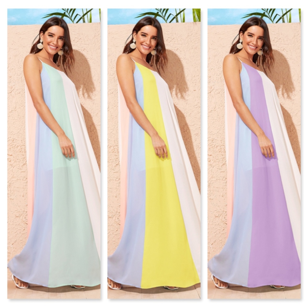 Multi Color Block A-line Maxi Cami Dress - Picture 7 of 8